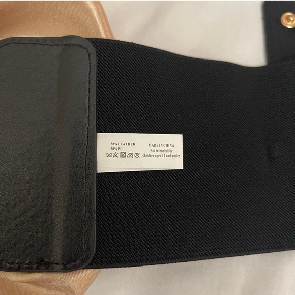 Black wide elastic waistband belt with beige satin bow - Picture 5 of 8